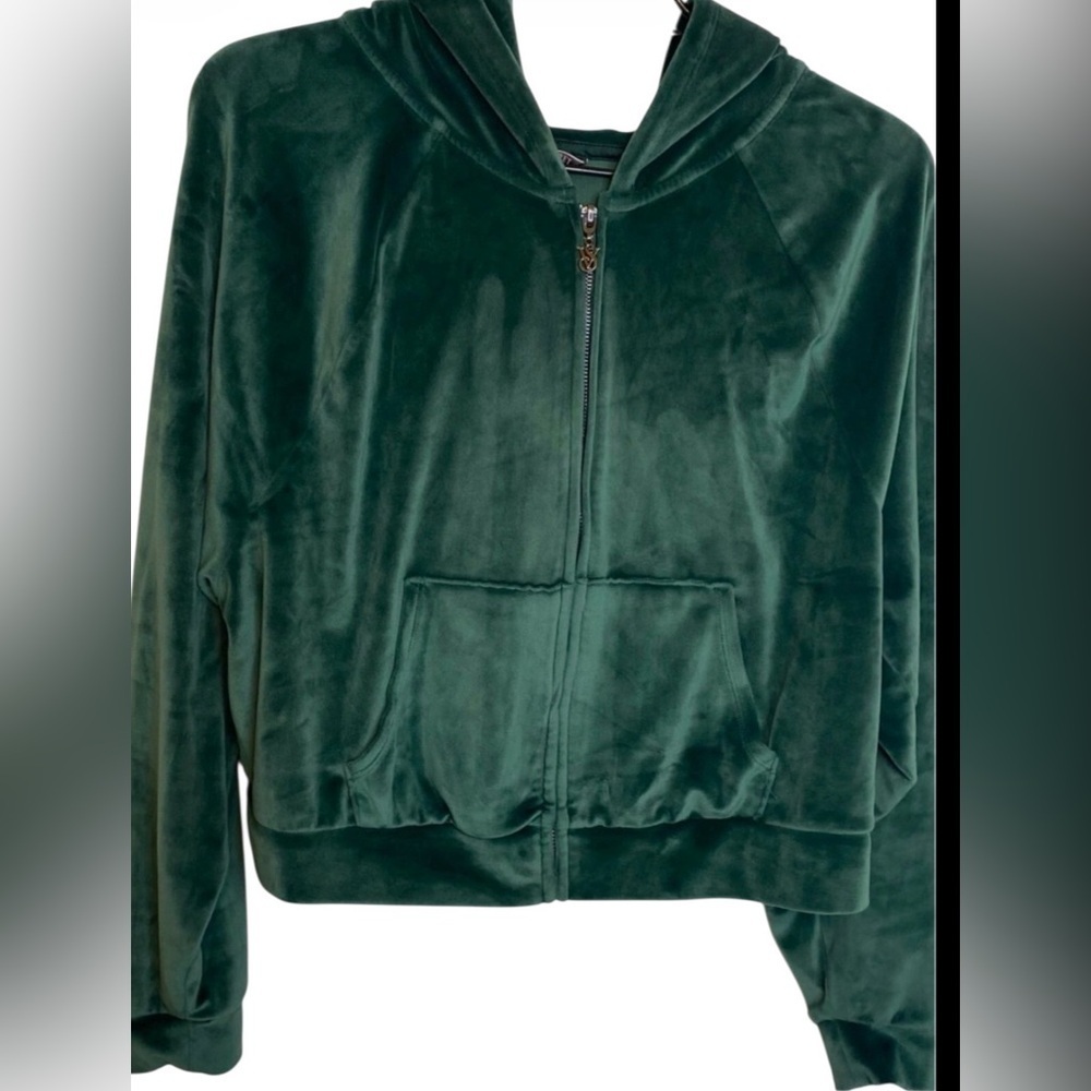 Victoria’s Secret Emerald Green Velour Zip Hoodie XL Plush Velvet Y2K Lounge - Picture 4 of 13
